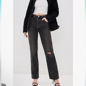 Levi’s Anthro Wedgie Straight Leg High Rise Black Denim Jeans Bottom Fly Size 28